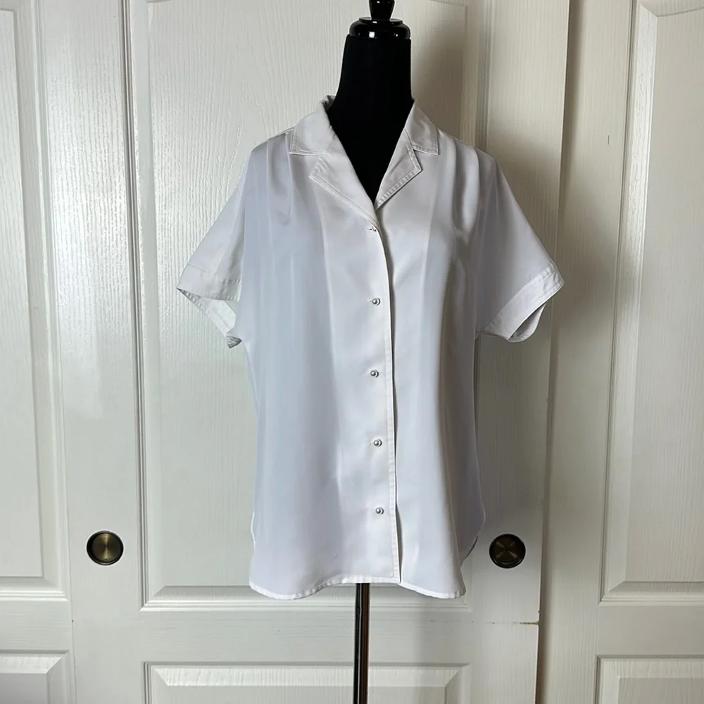 VINTAGE WHITE PEARL COLUMN STAR MOON BUTTON UP SHORT SLEEBE BLOUSE